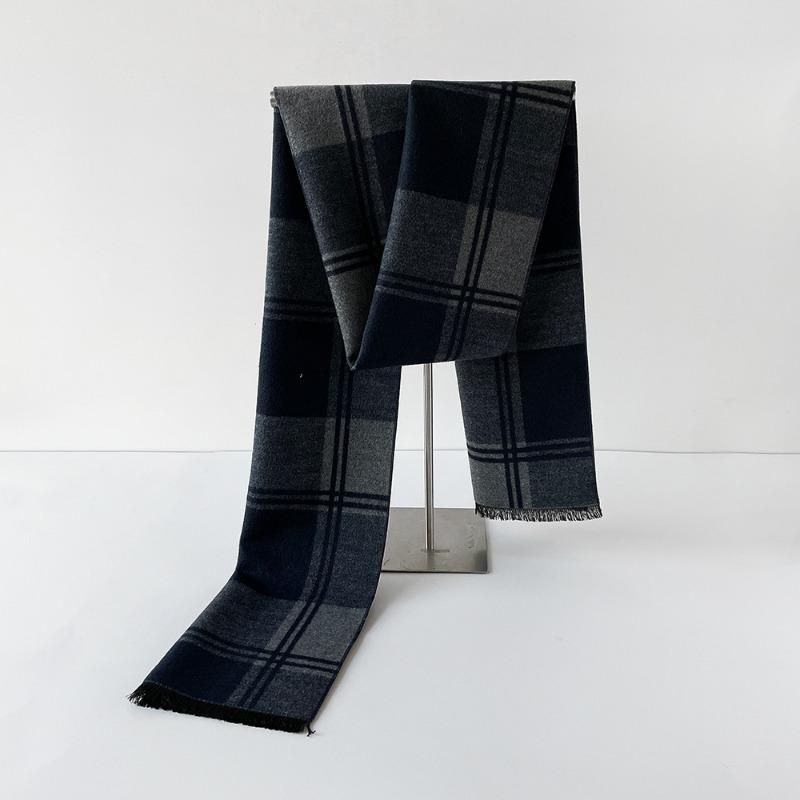 Men's Thermal Scarf Autumn and Winter Thickened Wool Scarf Simple Trend Plaid Imitation Cashmere Shawl