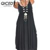 Women's Solid Colour Vintage Loose Cotton Linen Dresses