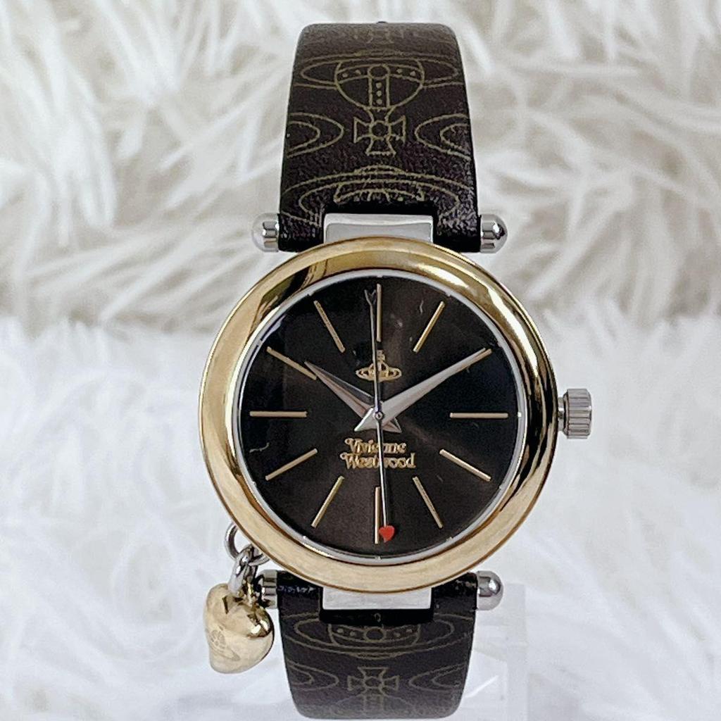 Б/у Рабочий Предмет Редкий Вне Печати Vivienne Westwood Шарм-сердце Узор Orb All-over Часы-ремень Vivienne Westwood