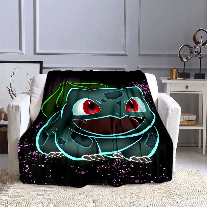 Pokémon Bulbasaur Pattern Blanket Warm Soft Fluffy Kids and Adult Sofa Bed Throw Blanket Outdoor Travel Camping Cartoon Blanket