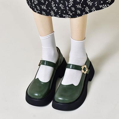 Туфли в стиле Лолиты, черные туфли на платформе для девочек, модные черные туфли на высоком каблуке с круглым носком Мэри Джейн, женские студенческие туфли для косплея, зеленые, черные