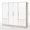 Armoire 4 portes battantes + 6 tiroirs - Chêne et blanc - L 206 x P 60 x H 200 cm - JUPITER