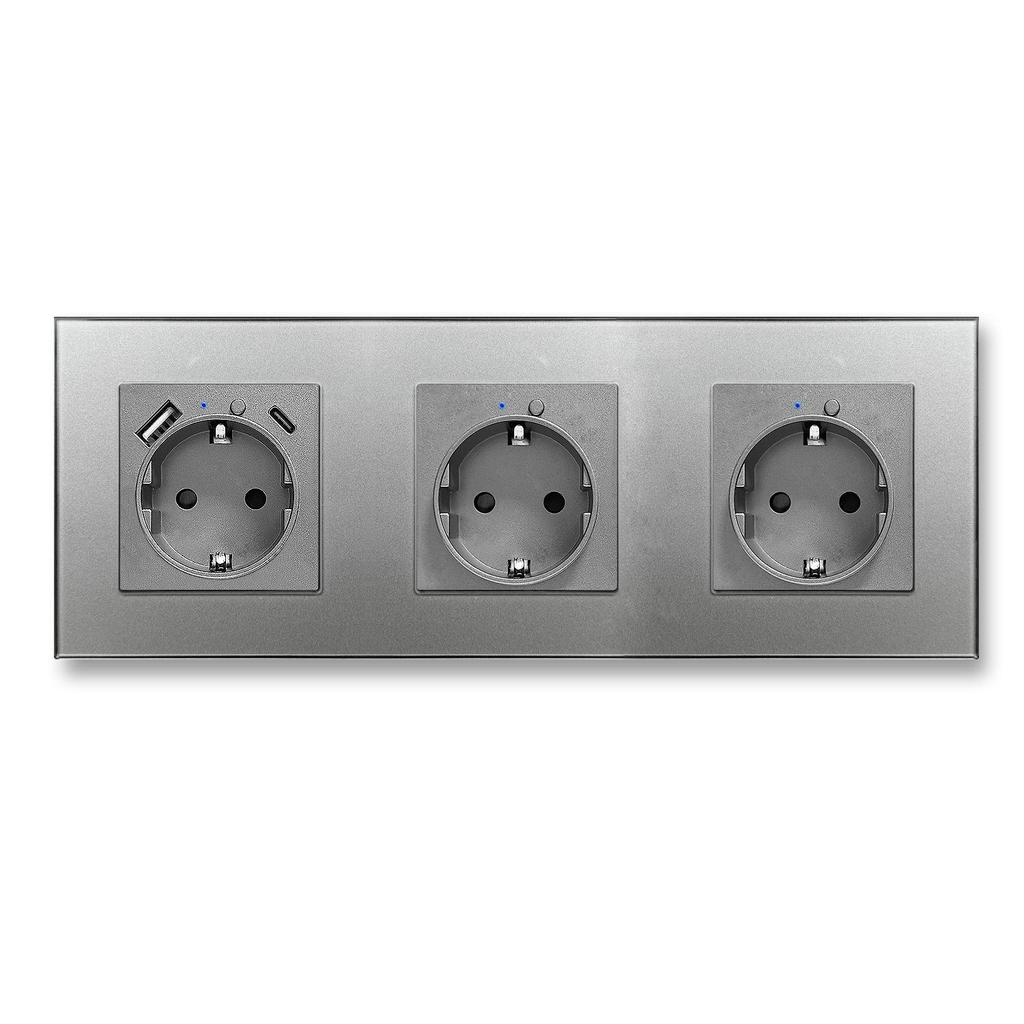 Type 82 Tempered Glass EU Smart WiFi Socket with A+C Charging and Alice Voice Control