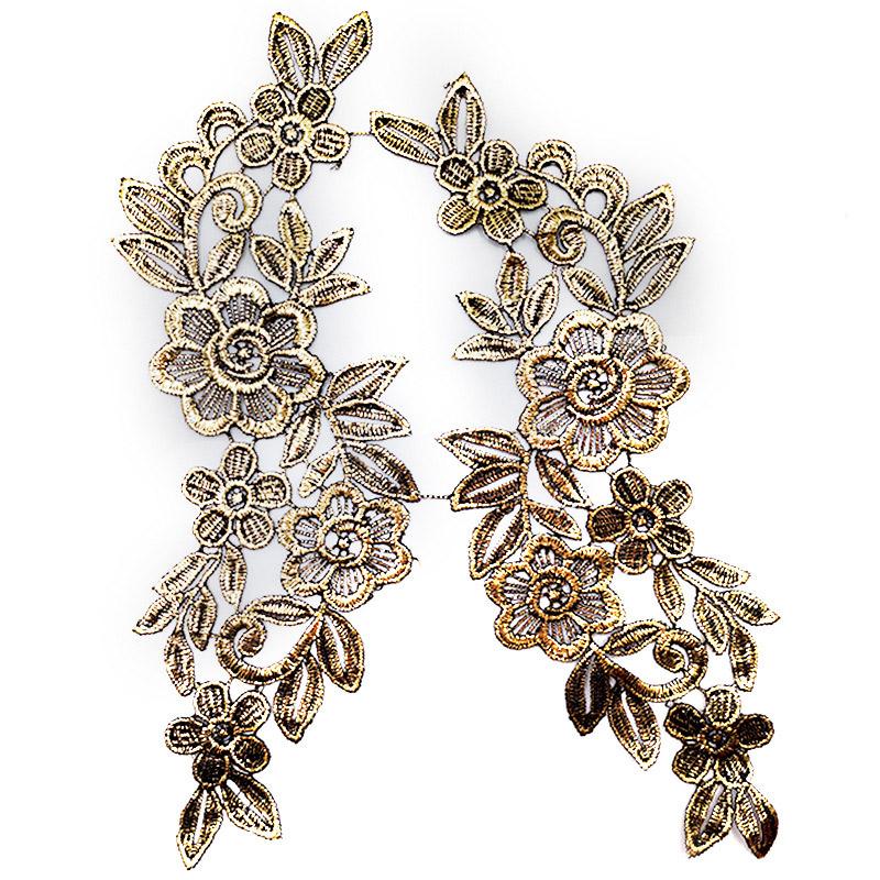 1Pair 3D Flower Embroidered Lace Applique Clothes Dress Repair Patch Solid DIY Sewing Trim Fabric Patches Apparel Decoration