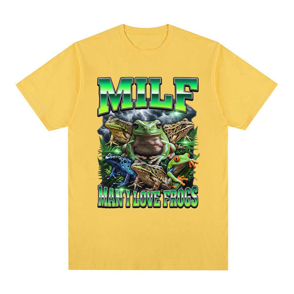MILF Unisex Ilove Frogs Funny Frog Meme T-shirt Unisex's Vintage Oversized Cotton T-shirts Fashion Humor Clothing Short Sleeve T-shirt
