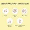 The Mattifying Sunscreen is Vegan, Dermatologically Tested, Cruelty Free, Sulphate Free, Paraben Free, and has a pH of 6-6.5. The