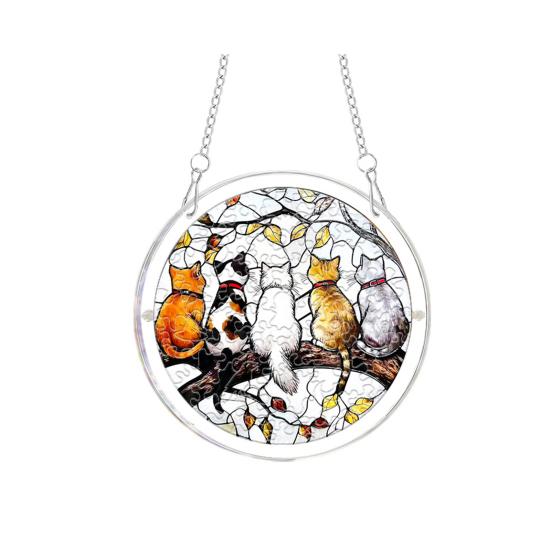 yangyizhi Halloween Scary Bat Pumpkin Acrylic Jigsaw Puzzle Suncatcher, Stained Glass Style Window Hanging Decor for Home, Garden, Gift Family Friends