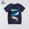 2025 Летняя детская футболка с коротким рукавом и мультяшным принтом «Океанская акула»