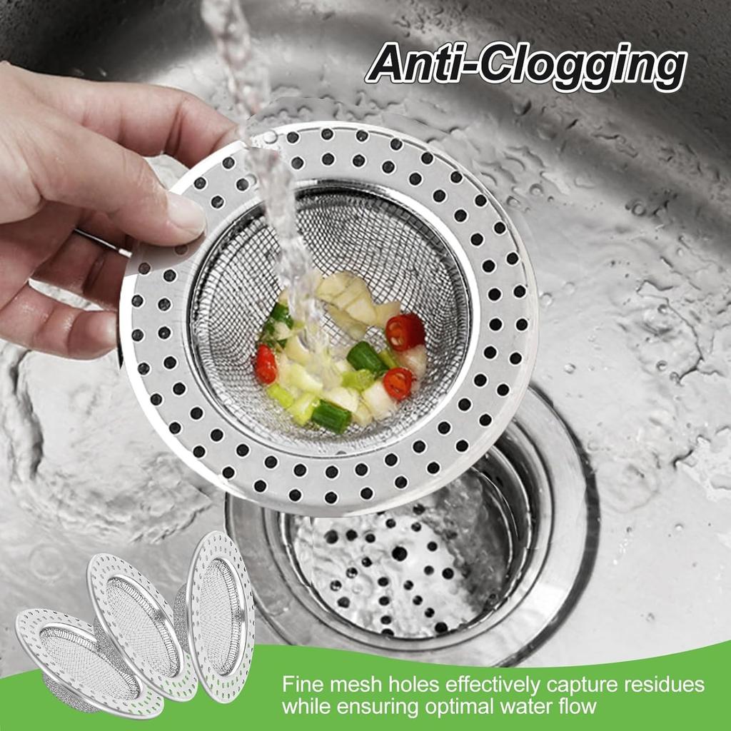 Sink Strainer 3Pcs Stainless Steel Kitchen Sink Plug Fine Mesh Drain Protector For Kitchen, Bathroom, 7.8cm Outer, 5.5cm Inner