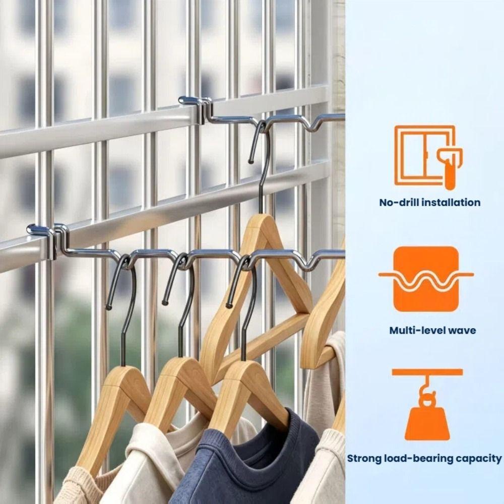 No Drill Railing Drying Rack Wave Shaped Clothes Storage Holder Balcony Laundry Drying