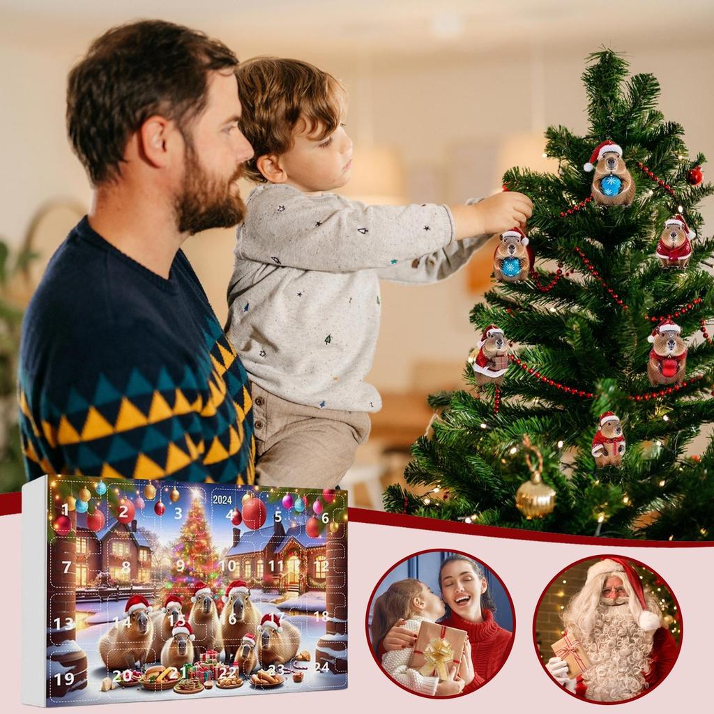 Capybara Advent Christmas 24 Days 3D Acrylic Decor Christmas Tree Capybara Ornament 2026 Countdown Calendar for Home Car Wall