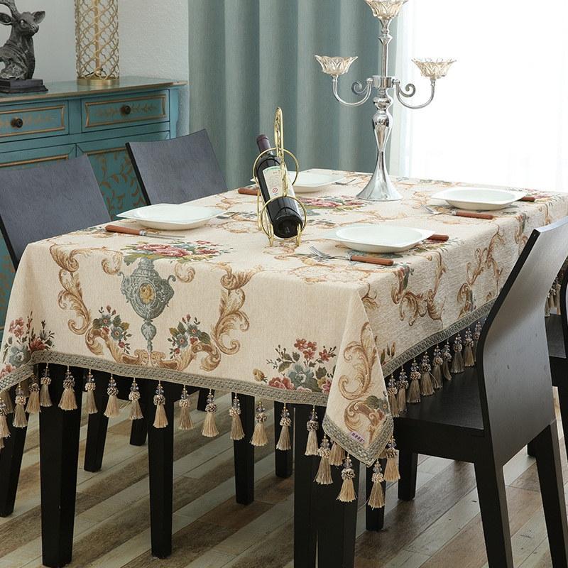 European Luxury Tassels Embroidered Tablecloth, Rectangular, Square, Round, Dining Coffee Table Cover, Party Event Decor
