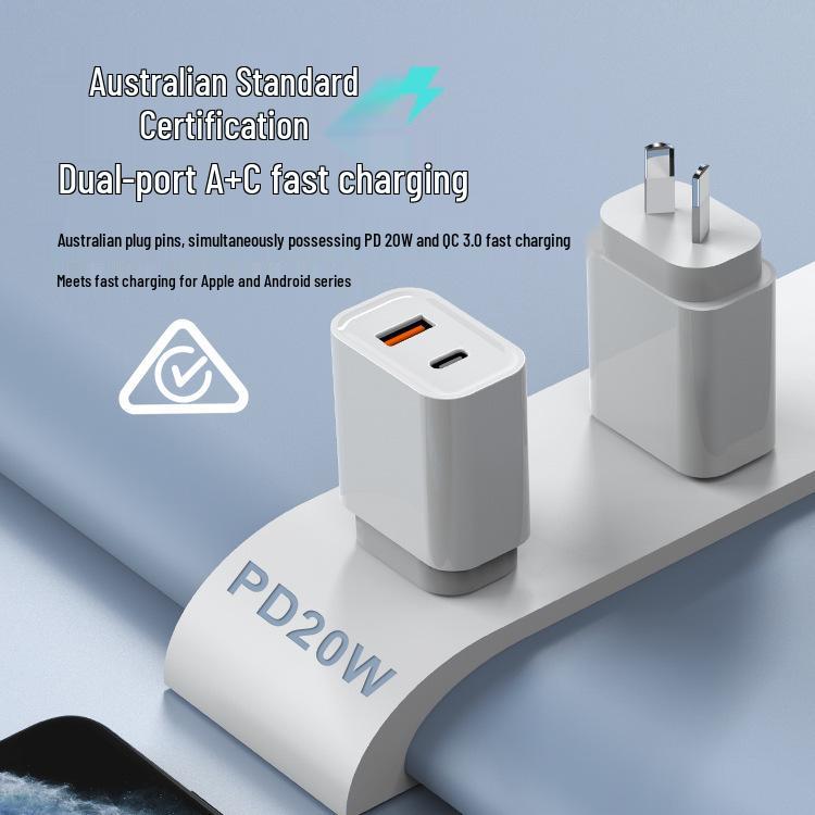 Сертифицированное SAA двойное зарядное устройство PD20W+QC3.0 для Австралии и Новой Зеландии