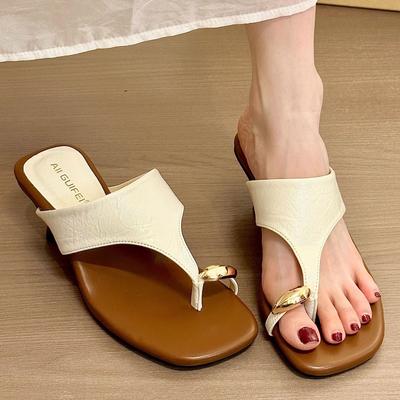 Рыбалка, горячее девичье чувство! Ретро квадратный носок шлепанцы женские 202 лето металлическая пряжка слово с толстым каблуком сандалии