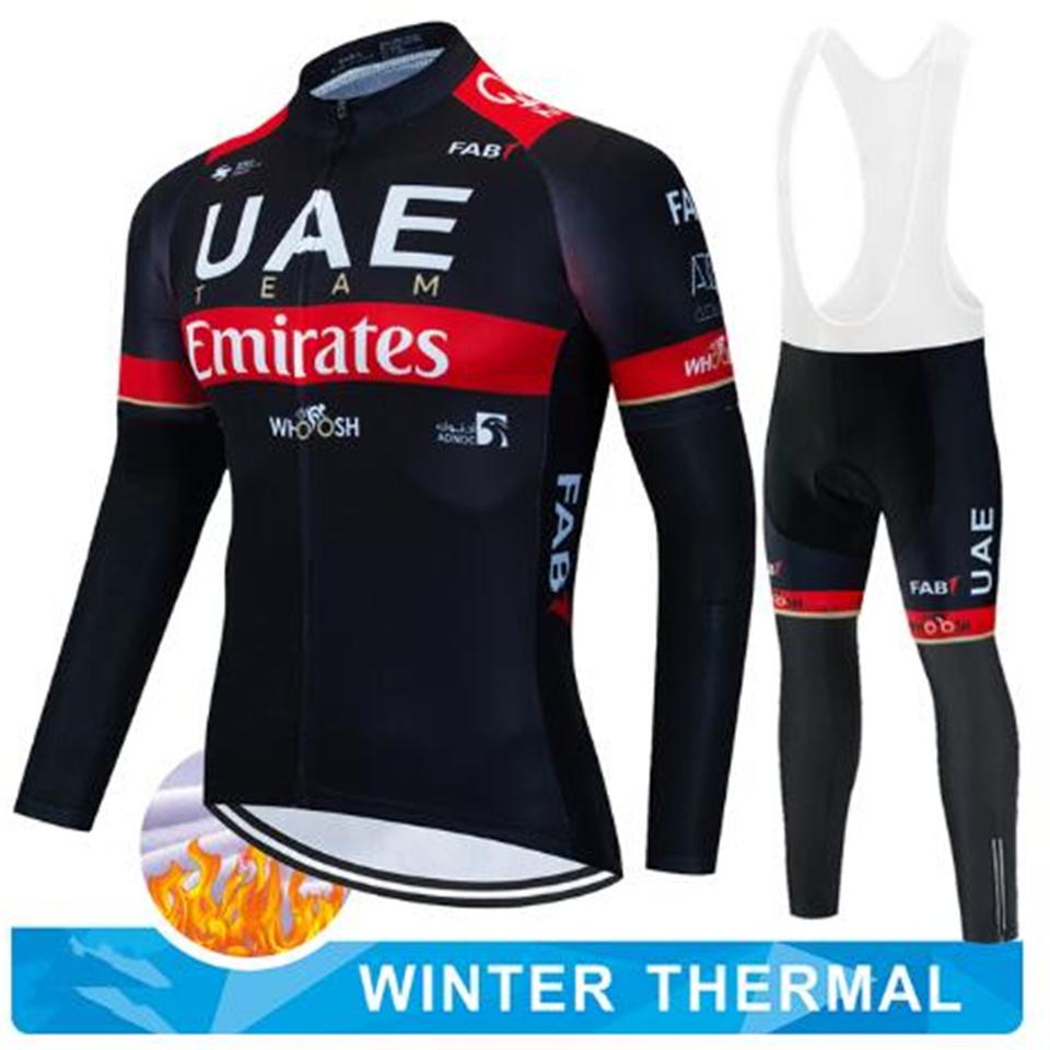 2024 UAE Cycling Jersey Set Winter Thermal Fleece Cycling Clothing Long Sleeve Men& Road Bike Suit MTB Maillot Culotte