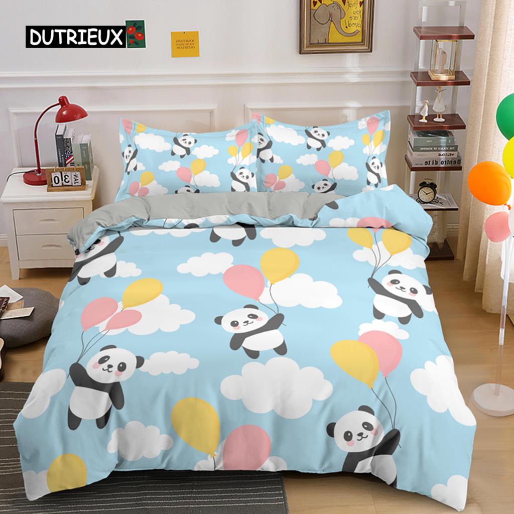 Комплект постельного белья с рисунком панды для мальчиков и девочек, для детей и подростков, мягкий комплект постельного белья из микрофибры с изображением панды в виде животных, двуспальная кровать размера Queen King Size