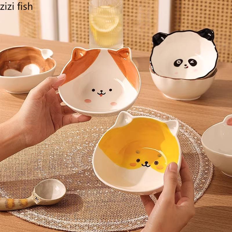 Cartoon Animal Shaped Ceramic Bowl Cute Breakfast Bowl Oat Bowl Yogurt Bowls Rice Bowls Soup Bowls Household Creative Tableware