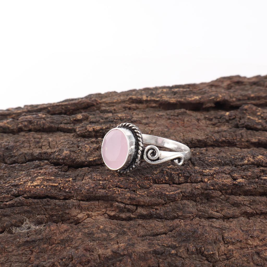 Очаровательные украшения из розового халцедона, кольцо из стерлингового серебра 925 пробы, кольцо ручной работы для исцеления, подарок для женщин