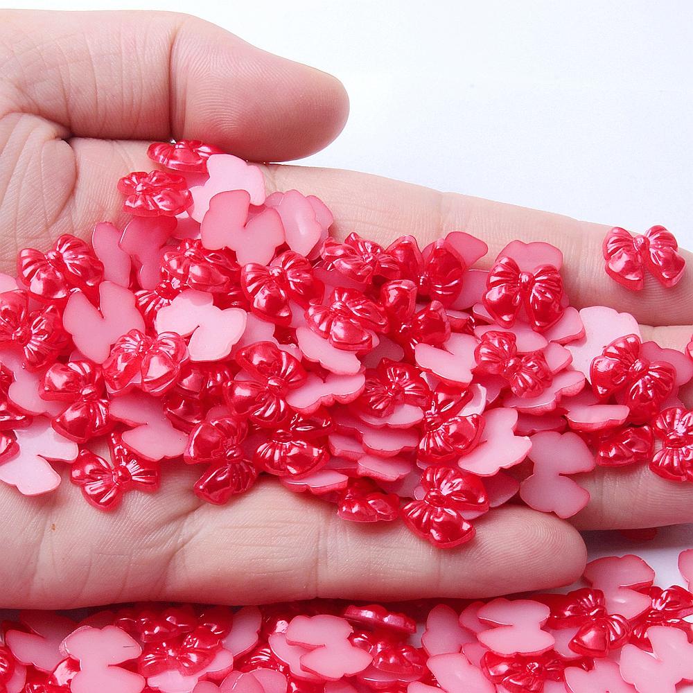 Resin Bow Tie Beads 13mm Flatback Rhinestones Colorful Loose Beads for DIY Hair Rope Scrunchie Jewelry Making 10g