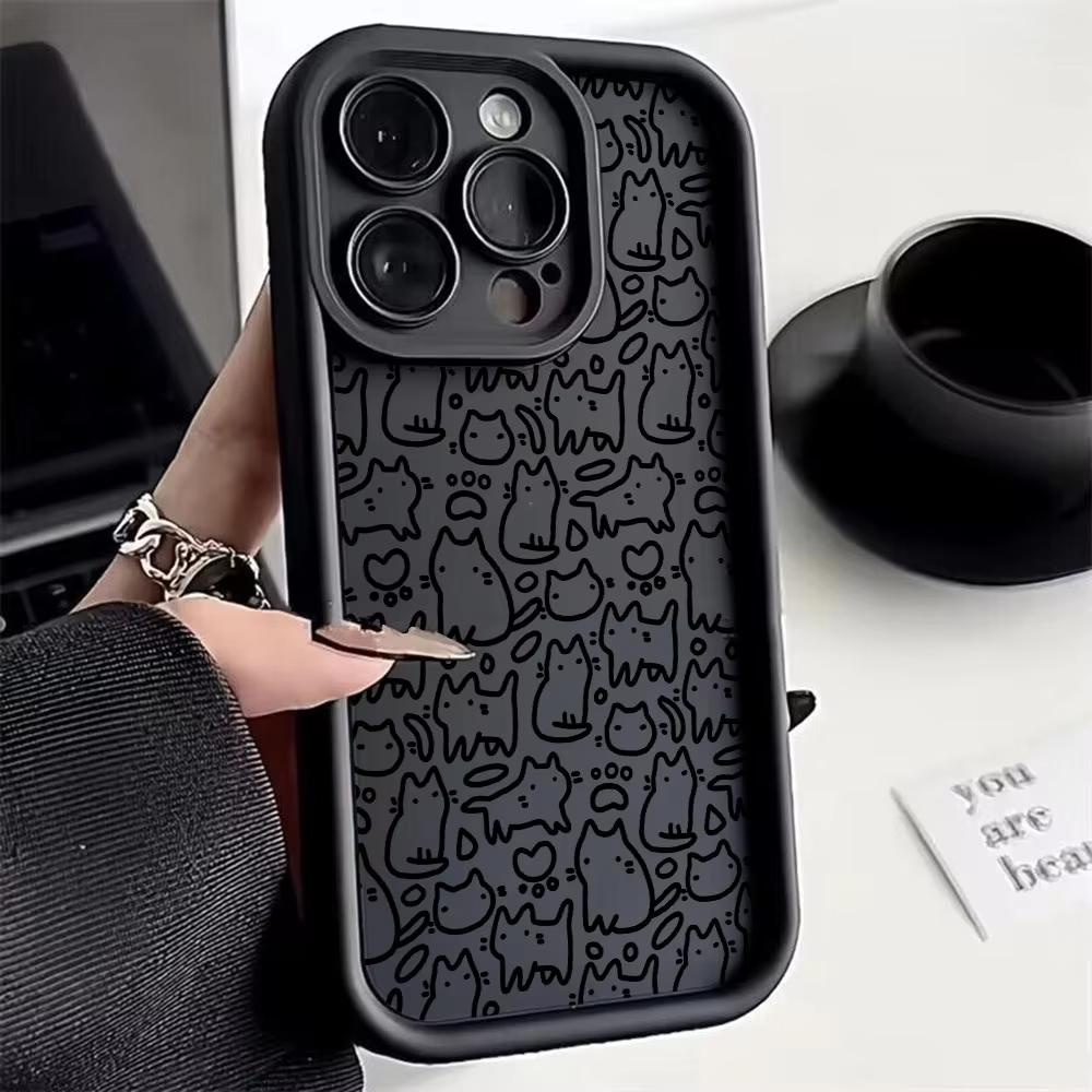 Чехол для телефона для iPhone 17 Air 16 15plus 14 13 12 11 Pro Max Гибкий Милый Черный Кот Простой Защитный Чехол Уникальный Модный Funda