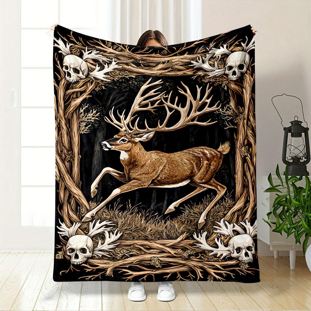 Deer and Skull Pattern Blanket for all seasons blanket lunch break throw gift