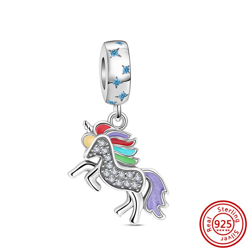 925 медь Милая серия животных Кошка Собака Слон Единорог Птица Подвеска Бусины удачи Подходят для оригинального браслета с шармами Pantaro DIY Циркон