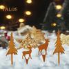 4Pcs/Set Christmas Tree Garden Stake Heavy Duty Outdoor Patio Yard Lawn Rusty Metal Elk Silhouette Sign Spike Stick Decoration Ornament