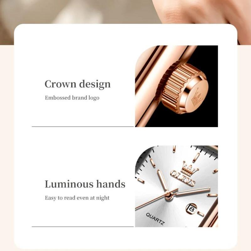 OLEVS Women Watch Fashion Simple Square Quartz Watch Classic Automatic Date Women's Elegant Bracelet Dress Luxury Watch