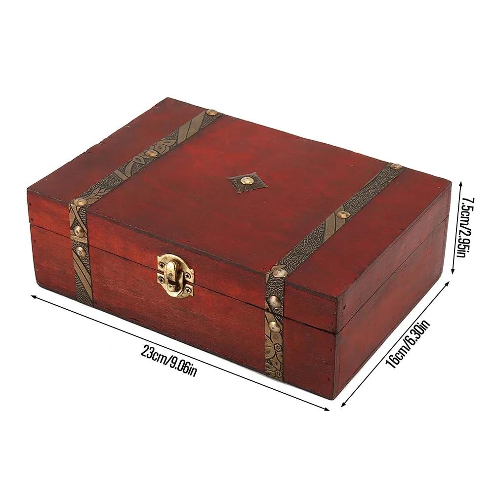 Classical Wood Box Retro Wooden Storage case Treasure Jewelry Container Organizer Pirate Jewelry Trinket Display Case Hinged Box