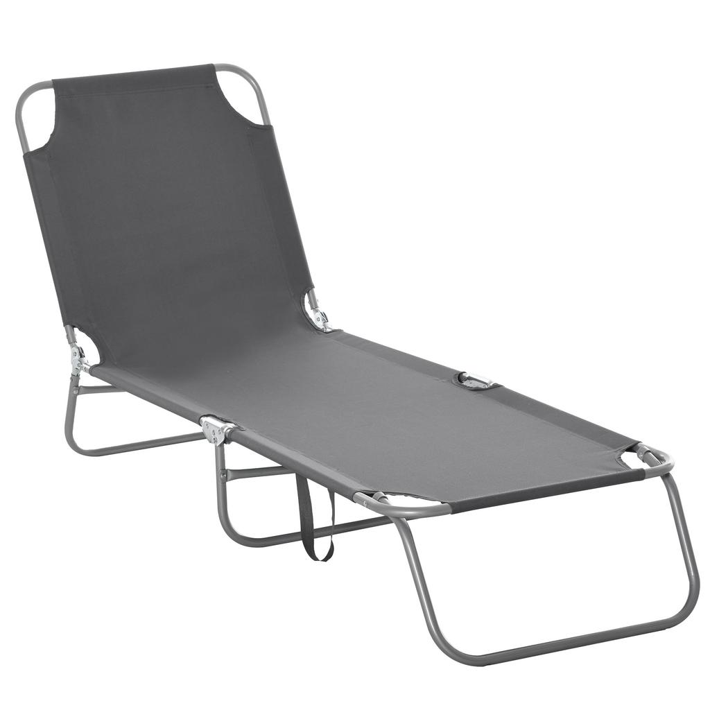 Folding Sun Lounger, Adjustable Backrest, Metal, Polyester, Grey