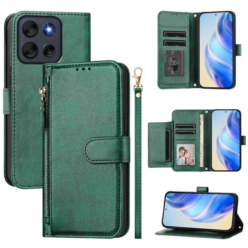 For Motorola Moto G56 5G Case Zipper Pocket Multiple Card Slots Leather Phone Cover