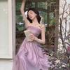 Фиолетовое платье с подтяжками: Женское летнее платье Fairy Style 2024 года, однотонное, утягивающее талию, длинное платье для отпуска