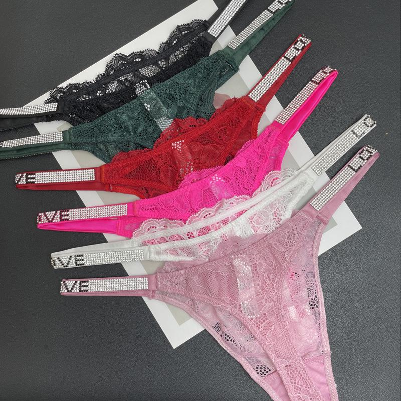 Сексуальные кружевные стринги со стразами: Бесшовные, на тонких бретельках, Прозрачные трусики