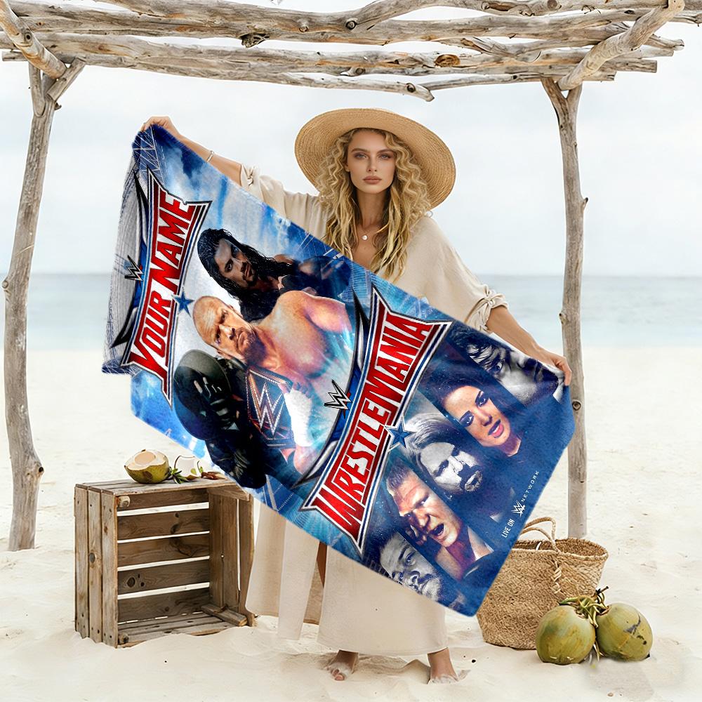Wrestlemania Personalized Text Beach Towel High Absorbency & Quick-Dry Ideal for Travel Outdoor Swim Pool Yoga Surf Camping Hiking Gym Gift Holiday