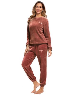 Новинка 2021 года, модные женские пижамы, зимние теплые пижамы с флисовым верхом, брюки, мягкий пижамный костюм с круглым вырезом