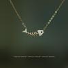 Серебряная цепочка S925 с покрытием 14K золотом, кулон в виде рыбьей кости: Изысканная, Креативная, Милая, Универсальная цепочка на ключицы для женщин.