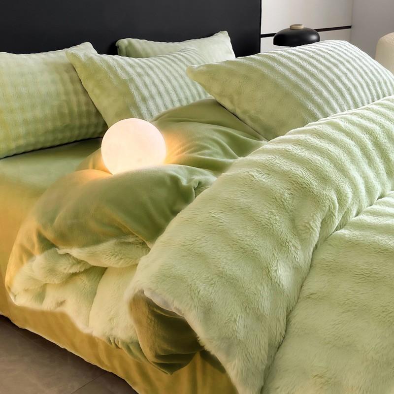 Winter Fall Thick Double-Sided A-Class High-Density Bubble Rabbit Flannel 4-Piece Bedding Set Warm Sheet Bedspread