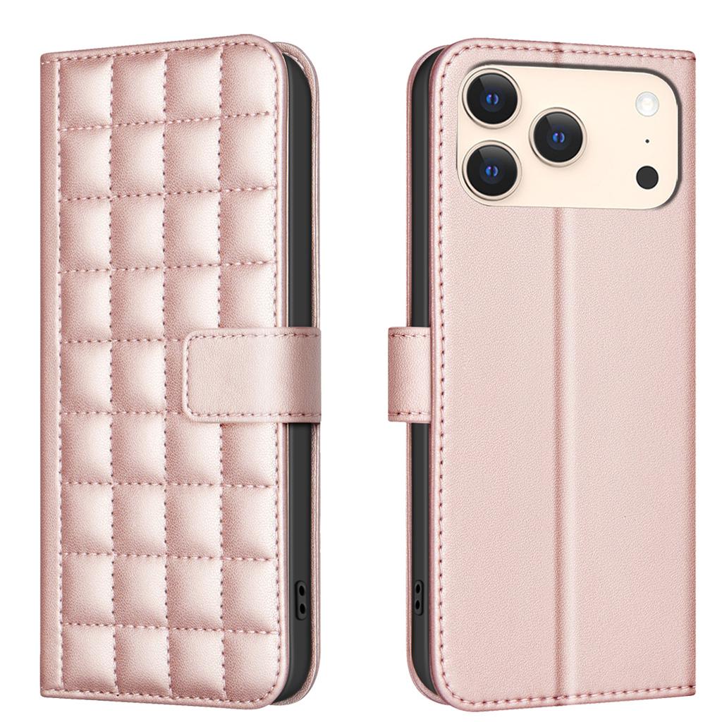 For iPhone 17 Pro Max Leather Case BINFEN COLOR Square Grid Wallet Stand Phone Cover
