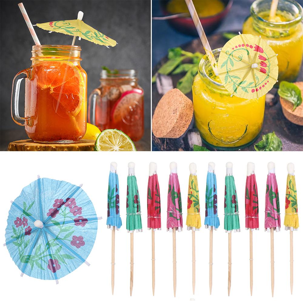 20pcs Wooden Bar Cocktail Decor Mixed Color Cocktail Mini Umbrella Parasol Snack Toothpicks