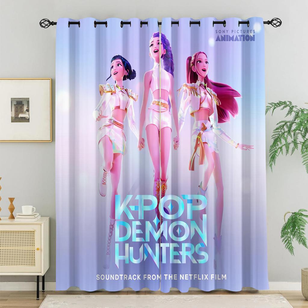 2 шт. Шторы Блэкаут с принтом K-Pop Охотники на Демонов, Подходят для Спальни, Гостиной, Кабинета, Офиса, Ванной Комнаты, Машинная Стирка