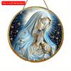 1pc 2d Flat Wood Christian Religion Mary Suncatcher, Translucent Stained Window Hanging, Round Wooden Sign- 20cm Porch, Wall, Home, Room, Cafe Holiday