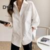 Женская рубашка с лацканами и длинными рукавами, рубашка на пуговицах с накладными карманами, свободная посадка, однотонная повседневная рубашка, рабочая одежда