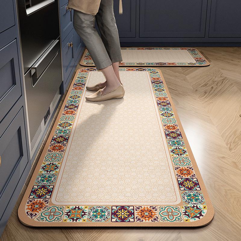 Diatomite Kitchen Mat with Oil-Proof Surface, Anti-Slip Bathroom Rug for Wet Floors - 50x80cm To 60x180cm Retro Patterns