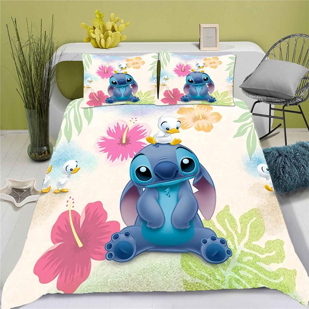 Стич Аниме Домашний Спальня Комфорт Нордический полиэстер Материал подходит для детей и взрослых Комплект из 3 предметов