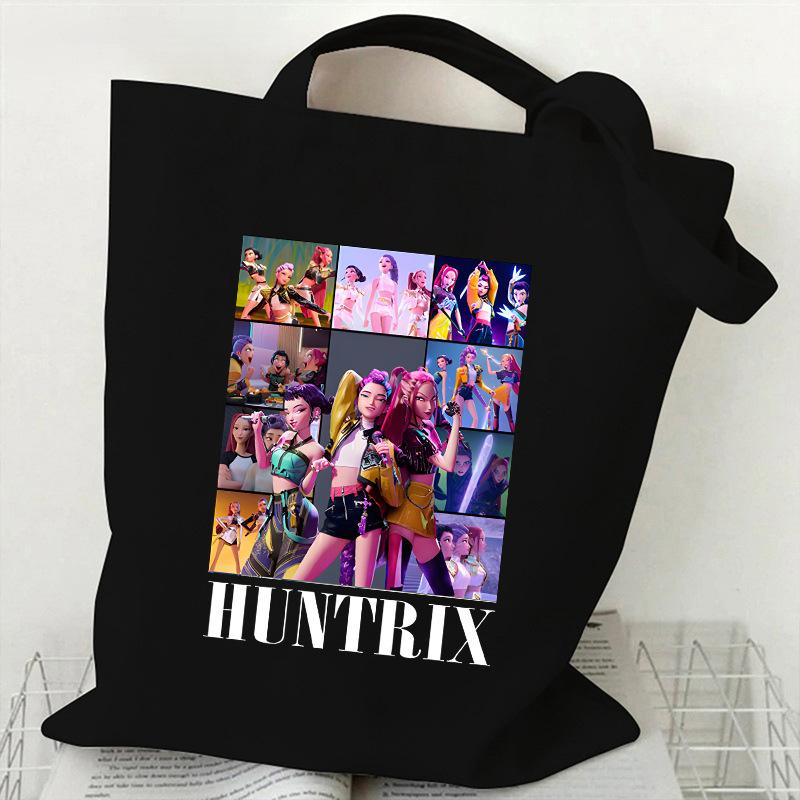 Сумка-тоут из холста с принтом KPOP Demon Hunter Girl Group HUNTRX, на плечо, студенческая