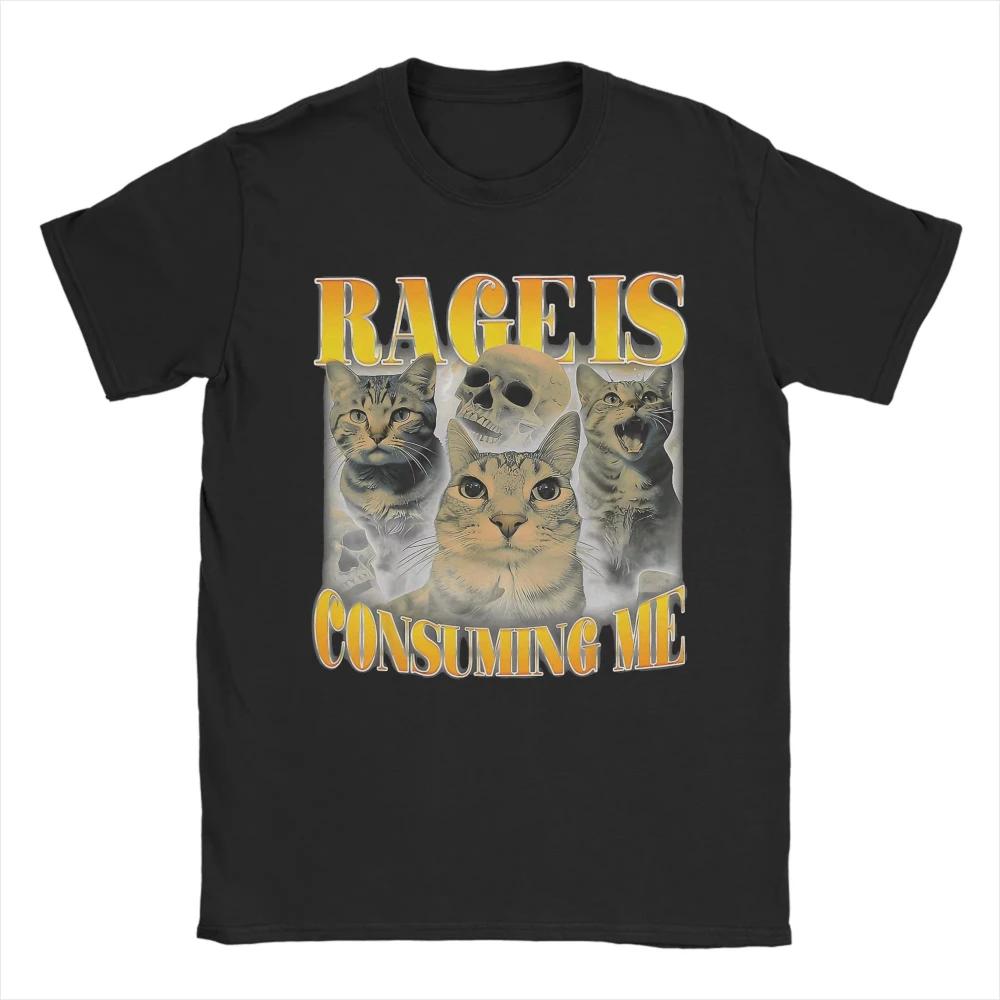 Streetwear T Shirts Summer Rage Consumes Me Cat Leisure T Shirts Cotton Tshirt for Unisex Women Y2K Retro Cheap Print Short Sleeve