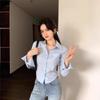 Женские новые элегантные корейские рубашки, летняя модная уличная одежда, тонкая блузка, весенняя повседневная офисная сексуальная укороченная рубашка