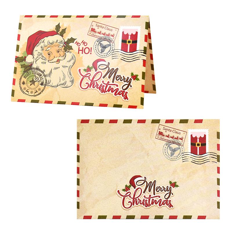 5Pcs Christmas Postcard Greeting Card Vintage Christmas Stamp Cards with Envelopes New Year Gift Card Xmas Party Decor Supplies