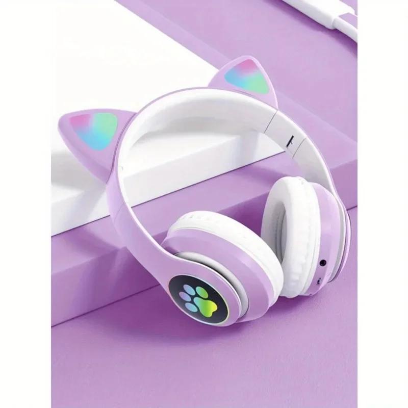 Cute Cat Wireless Headphones RGB Cute Cat Ears Headset With Microphone Noise Cancelling Kid Stereo Music Children's Gifts