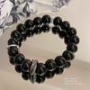 "Elegant Women's Pearl, Obsidian, and Crystal Bracelet - Chinese Ancient Style"